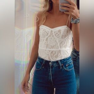 Revolve Superdown White Lace Bodysuit